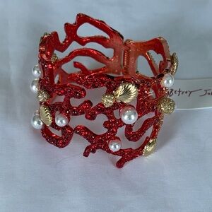 Betsey Johnson Mermaid Life Chunky Bracelet Coral Red Gold NWT